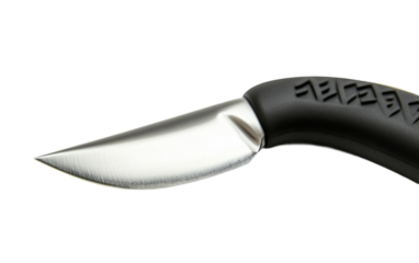 Kitchen peeler with stainless blade and black handle designed for efficient vegetable peeling isolated on transparent background PNG