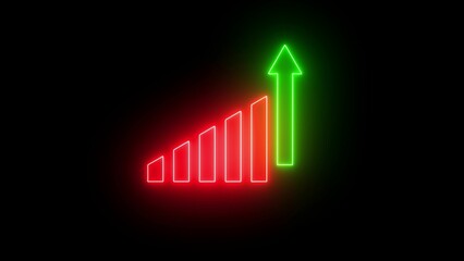 A graphic illustration of an upward trending financial chart with a rising green arrow against a solid black background representing growth and success.