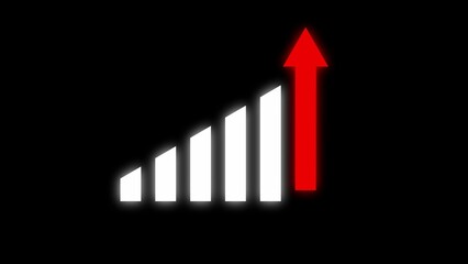 A graphic illustration of an upward trending financial chart with a rising green arrow against a solid black background representing growth and success.