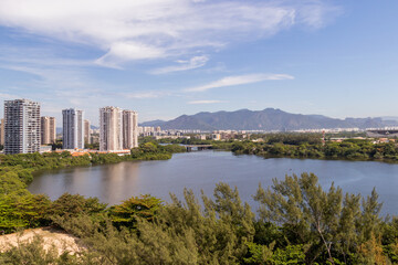 view of the barra da tijuca neighborhood in rio de janeiro.