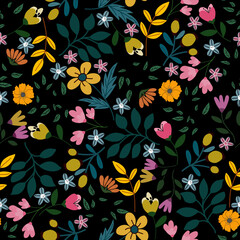 Floral pattern seamless ,flower branches seamless pattern ,aesthetic ,flowers pattern design Seamless flower pattern with colorful little flowers. Simple flat bright flowers background