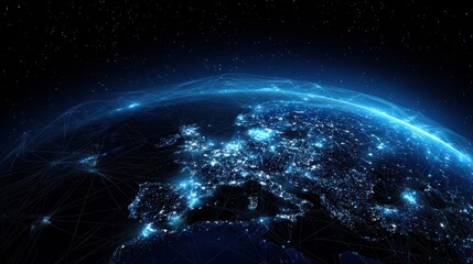 Obraz premium Digital Earth with interconnected luminous paths, network connection, global business. 