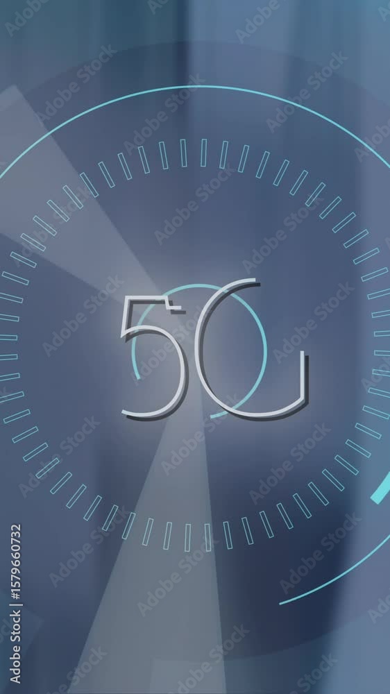 Wall mural 5g technology animation over abstract blue background with circular digital elements