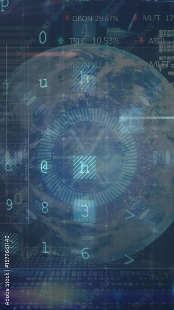 Poster animation of cyber attack warning over globe and data processing