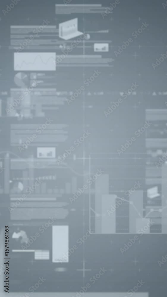 Poster animation of screens with statistical data processing against grey background