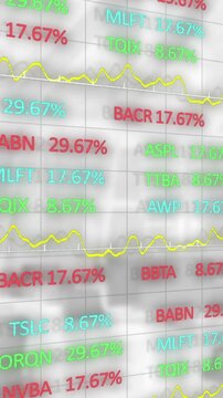 Animation of colorful trading board data and line graphs moving over grid pattern