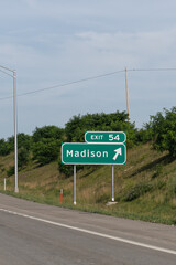 sign for exit 54 from Interstate 70 for Madison, Pennsylvania