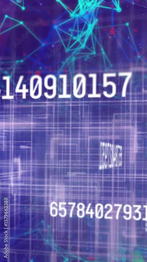 Poster multiple changing numbers against plexus networks and light trails against blue background