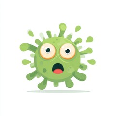 Fototapeta premium Cute microbe with expressive face: A cartoon microbe with wide eyes and open mouth, a visual representation of a virus, is captured with a playful yet informative perspective.