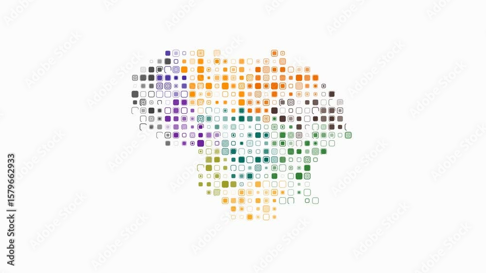 Poster lithuania dotted animation. shape of the country build of pulsating colored dots. large size rounded