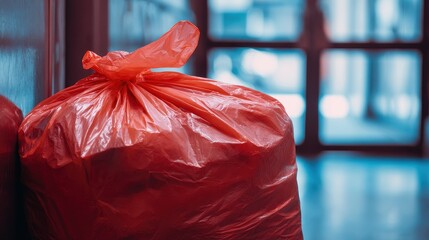 Nfectious waste must be disposed of in the trash bag and red, waste infections in hospitals, shows a lot of medical waste.infectious wastes in red bag.