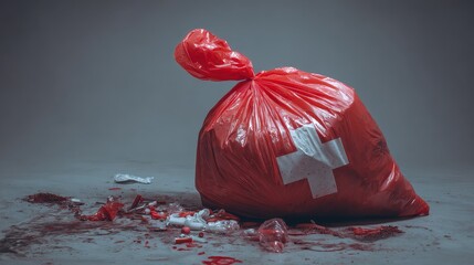 Nfectious waste must be disposed of in the trash bag and red, waste infections in hospitals, shows a lot of medical waste.infectious wastes in red bag.