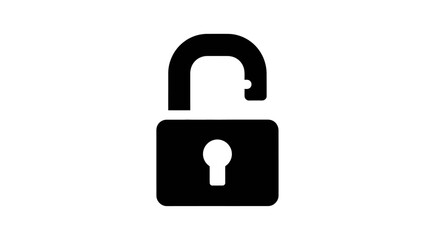 Unlocked padlock icon, simple black silhouette, security symbol, open, access granted.