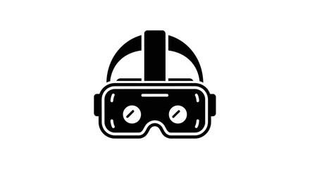 Black and white illustration of a virtual reality headset with adjustable straps, isolated on a white background.