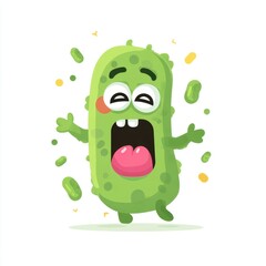 Fototapeta premium Exasperated Germ: A cartoon germ explodes with surprise and shock, his wide-open mouth and wild expression capturing the moment's intensity, adding humor to the illustration