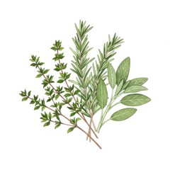Green Culinary Herbs Sprigs Illustration