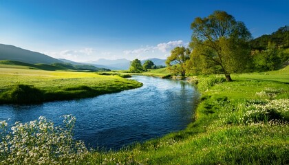 Obraz premium tranquil river flowing through lush greenery