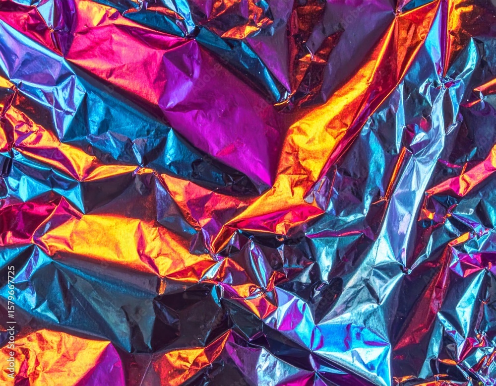 Fototapete abstract multicolored crumpled foil texture with shiny metallic effect