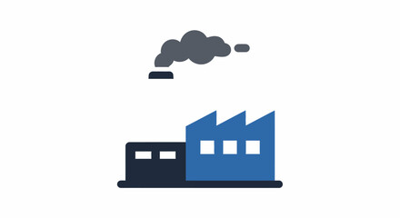 Simple illustration of a factory building emitting dark smoke into the air.