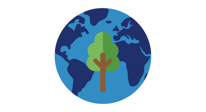 Simplified graphic of the Earth with a tree, representing environmental protection and conservation.