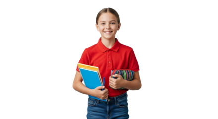 Happy Schoolgirl Holding Books, Ready for Class