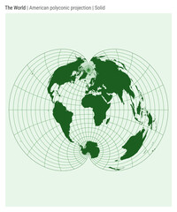 World Map. American polyconic projection. Solid style. High Detail World map for infographics, education, reports, presentations. Vector illustration.