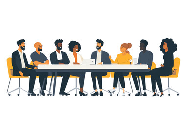 Diverse group of professionals including disabled individuals engaging in teamwork isolated on transparent background PNG