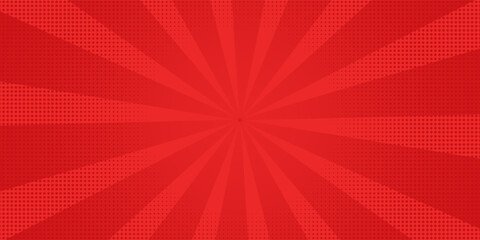 Red comic sunburst effect background with halftone. pop art comic-style vector background. Suitable for templates, sale banners, events, ads, web and pages