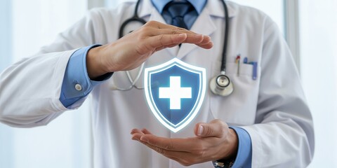 Doctor protecting health shield healthcare medical