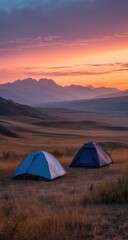 Sunrise camping in mountains.  Possible stock