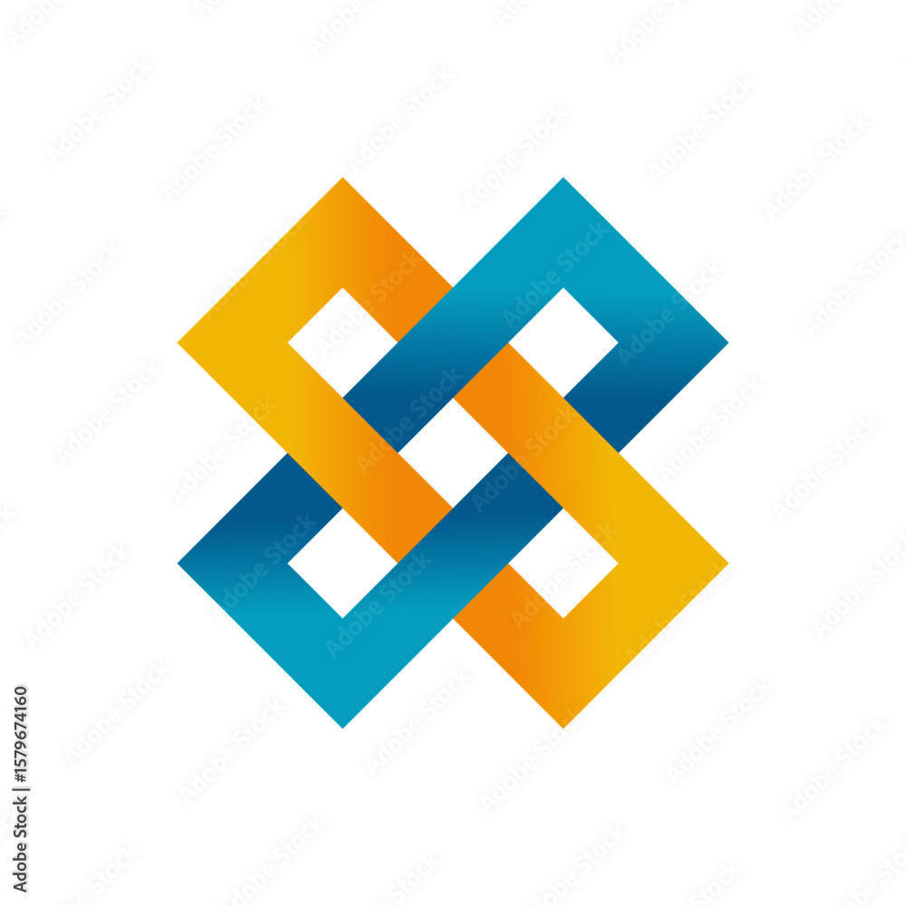 Fototapete abstract geometric design showcasing an interconnected pattern in gradients of blue and orange, symb