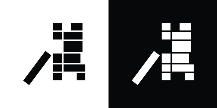 Wooden block icon Flat Solid Style in black and white colors. Vector eps10.