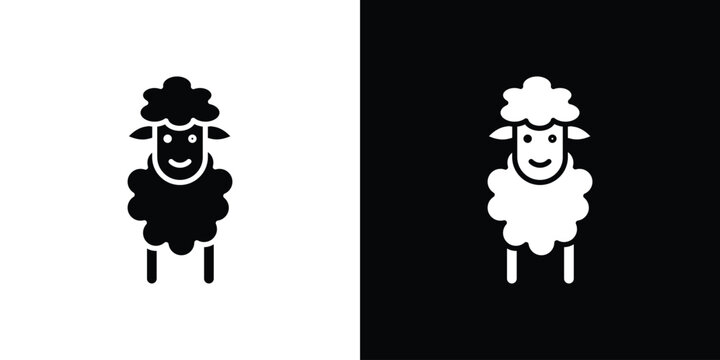 Sheep icon Flat Solid Style in black and white colors. Vector eps10.