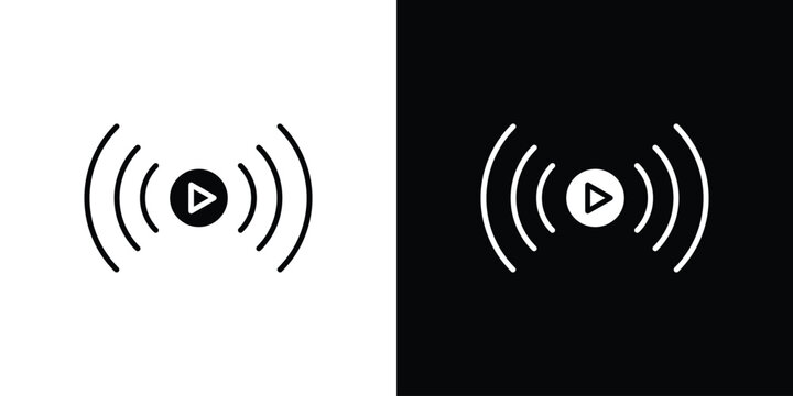 Livestream icon Flat Solid Style in black and white colors. Vector eps10.