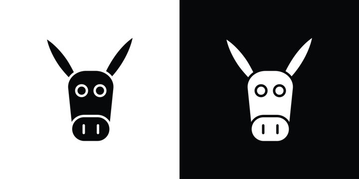 Donkey icon Flat Solid Style in black and white colors. Vector eps10.