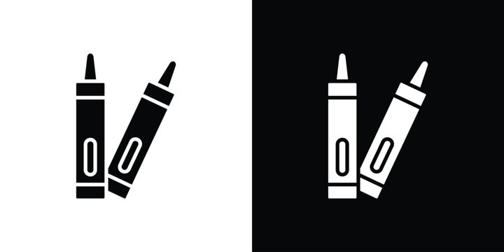 Crayon icon Flat Solid Style in black and white colors. Vector eps10.