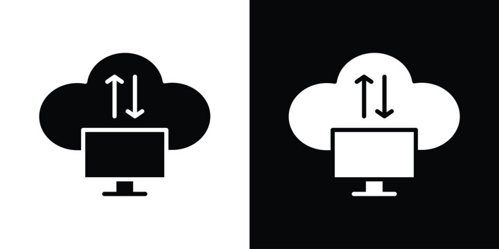 Cloud computing icon Flat Solid Style in black and white colors. Vector eps10.