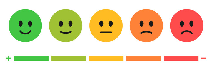 Fototapeta premium Feedback emoticons emojis. Smiley icon set , happy, neutral, sad, emoji, icon - Customer satisfaction rating scale with good and bad emotions. Vector illustration 
