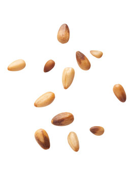 A scattering of pine nuts against a black background provides a simple food arrangement for healthy cooking.