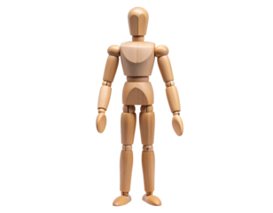 Wooden Artist’s Mannequin Figure Standing Upright, isolated on transparent background