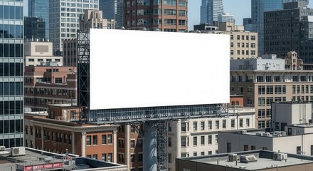 Empty billboard in a bustling city, showcasing urban architecture.