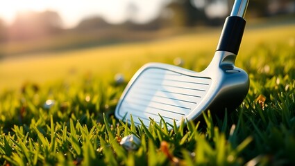 golf club resting on the grass