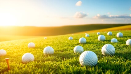 A stretch of lush green golf course filled with white golf balls