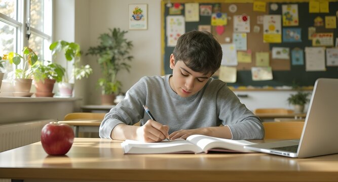 a man is doing his homework