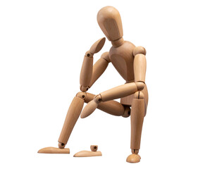 Artist Mannequin in Thinking Pose with Hand on Chin, isolated