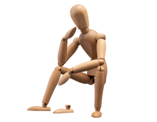 Artist Mannequin in Thinking Pose with Hand on Chin, isolated
