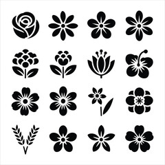 Obraz premium Minimal Flower Icons Set -18 Black Line Vectors