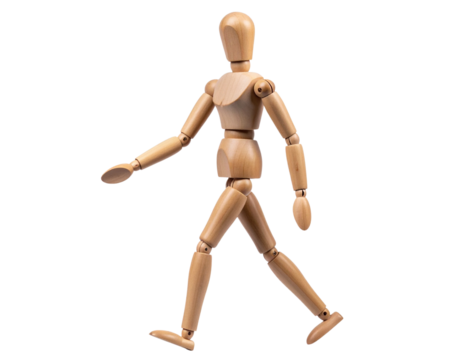 Artist’s Mannequin Walking Pose, isolated on transparent background