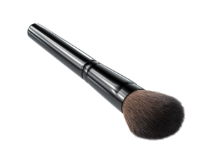 Beauty product with soft bristles for face powder or blush. Black makeup brush isolated on a transparent background