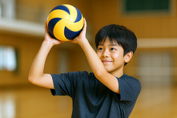 部活動でバレーボールを楽しむ中学生の男子　アクティブスポーツ